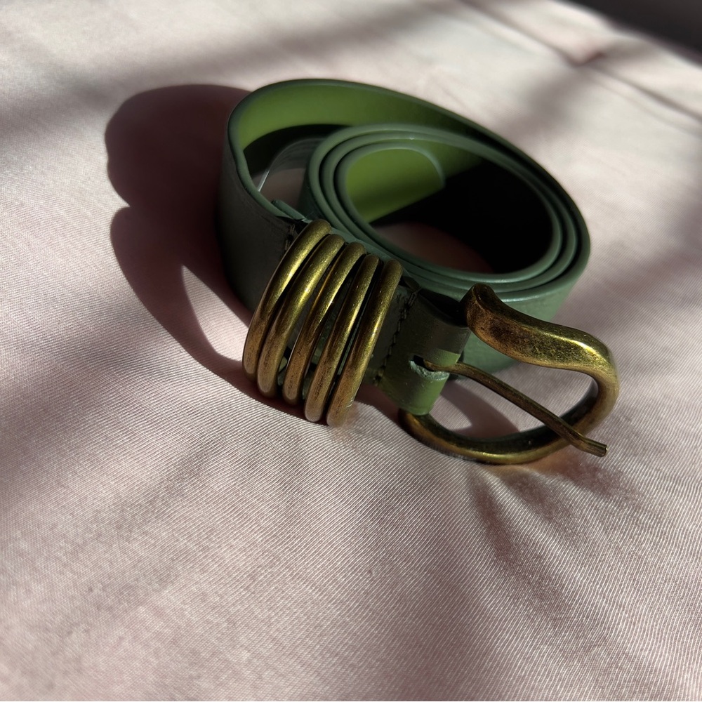 Free People Olive Leather Belt with Brass Buckle